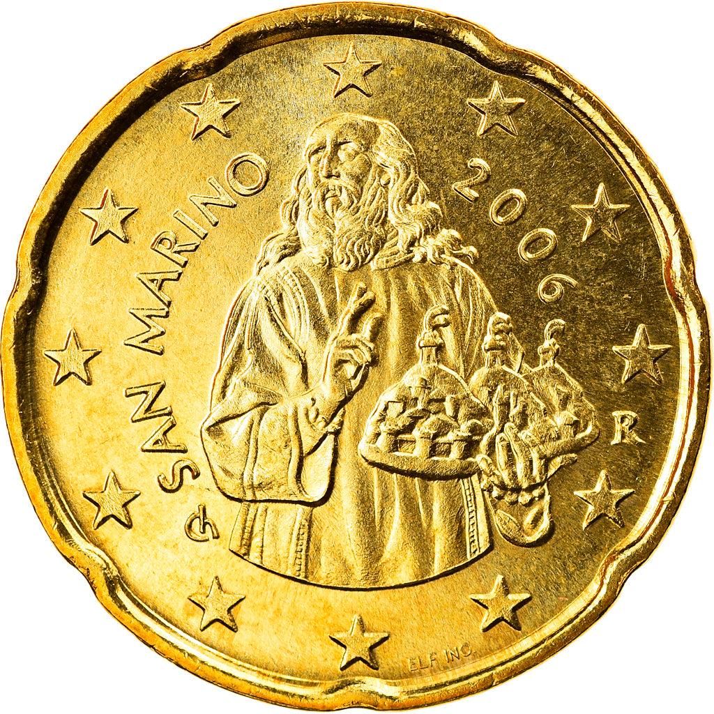 San Marino, 20 Euro Cent, 2006, Rome, MS(65-70), Brass, KM:444