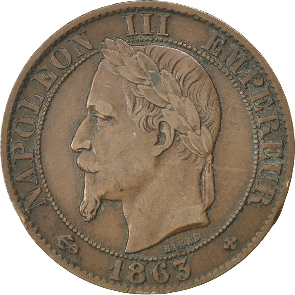 FRANCE, Napoléon III, 5 Centimes, 1863, Strasbourg, KM #797.2, VF(30-35), Bronze