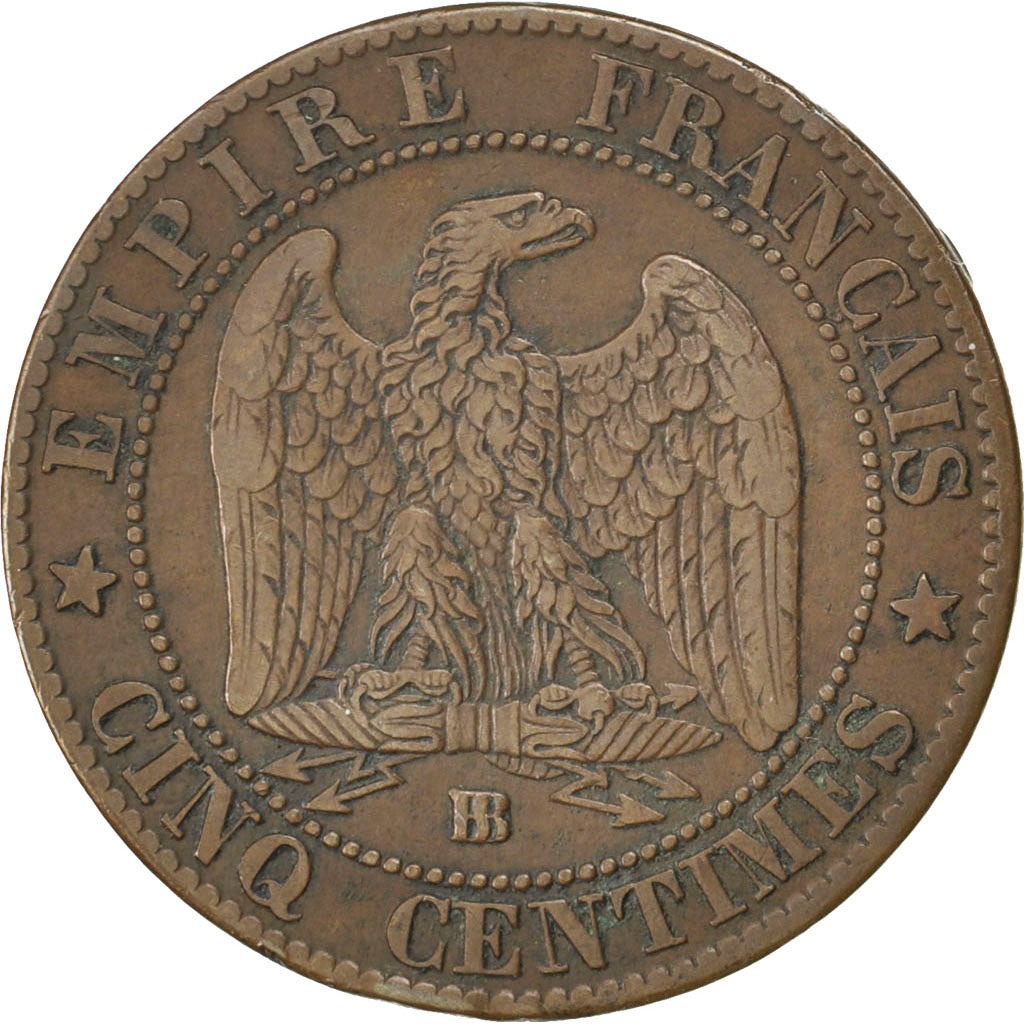 FRANCE, Napoléon III, 5 Centimes, 1863, Strasbourg, KM #797.2, VF(30-35), Bronze