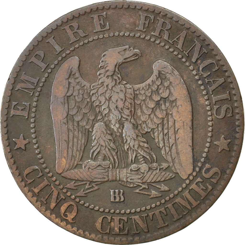 FRANCE, Napoléon III, 5 Centimes, 1864, Strasbourg, KM #797.2, VF(20-25), Bronze