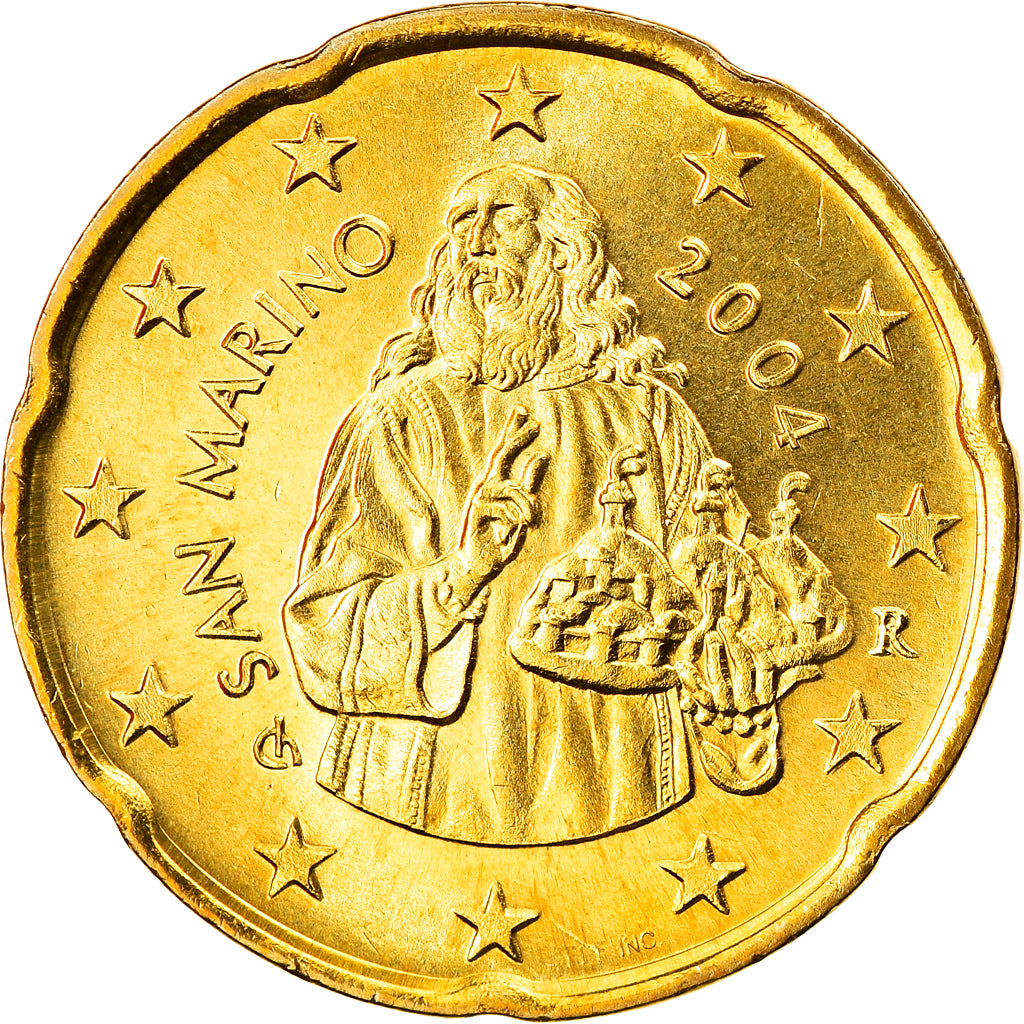 San Marino, 20 Euro Cent, 2004, Rome, MS(65-70), Brass, KM:444