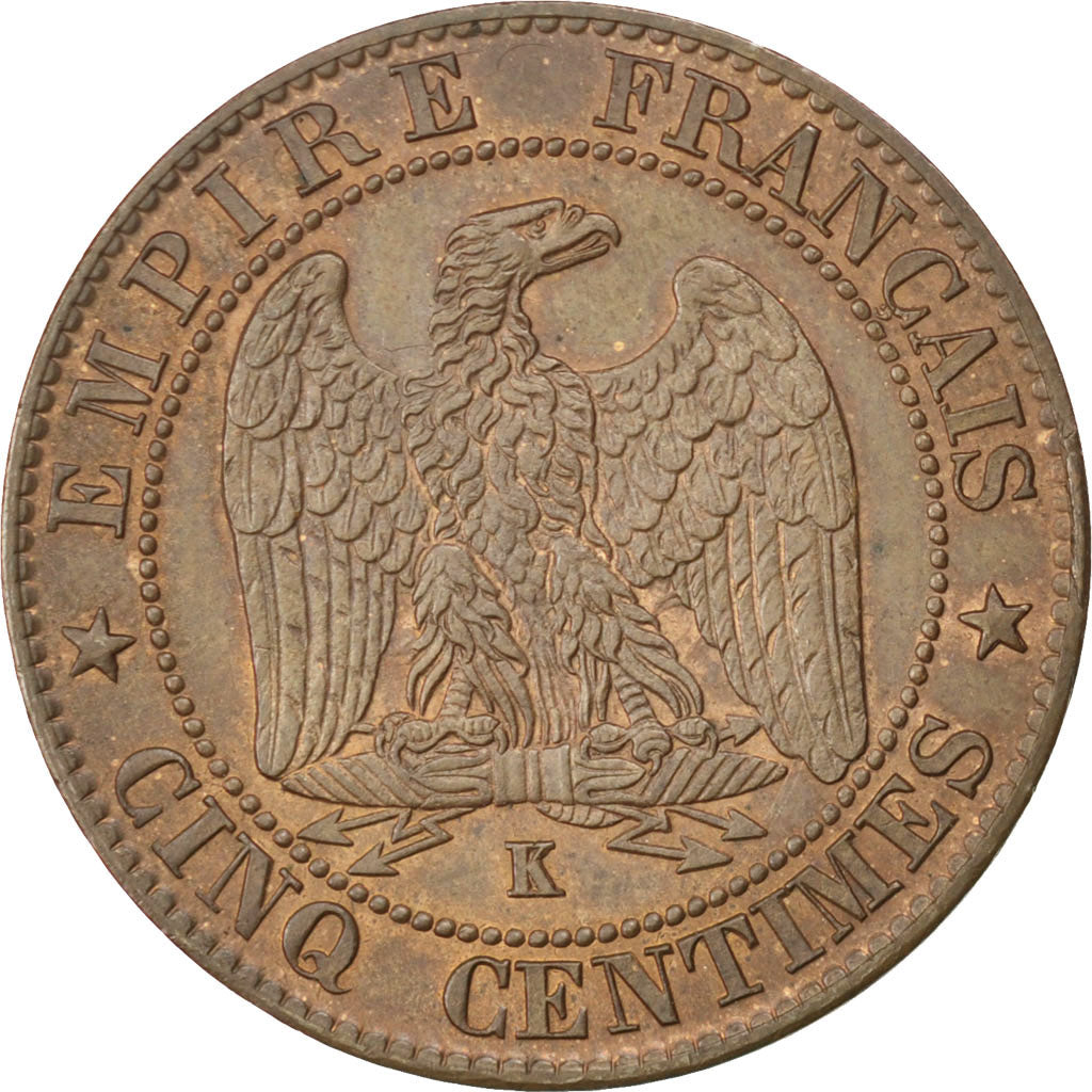 FRANCE, Napoléon III, 5 Centimes, 1862, Bordeaux, KM #797.3, AU(55-58), Bronze, 