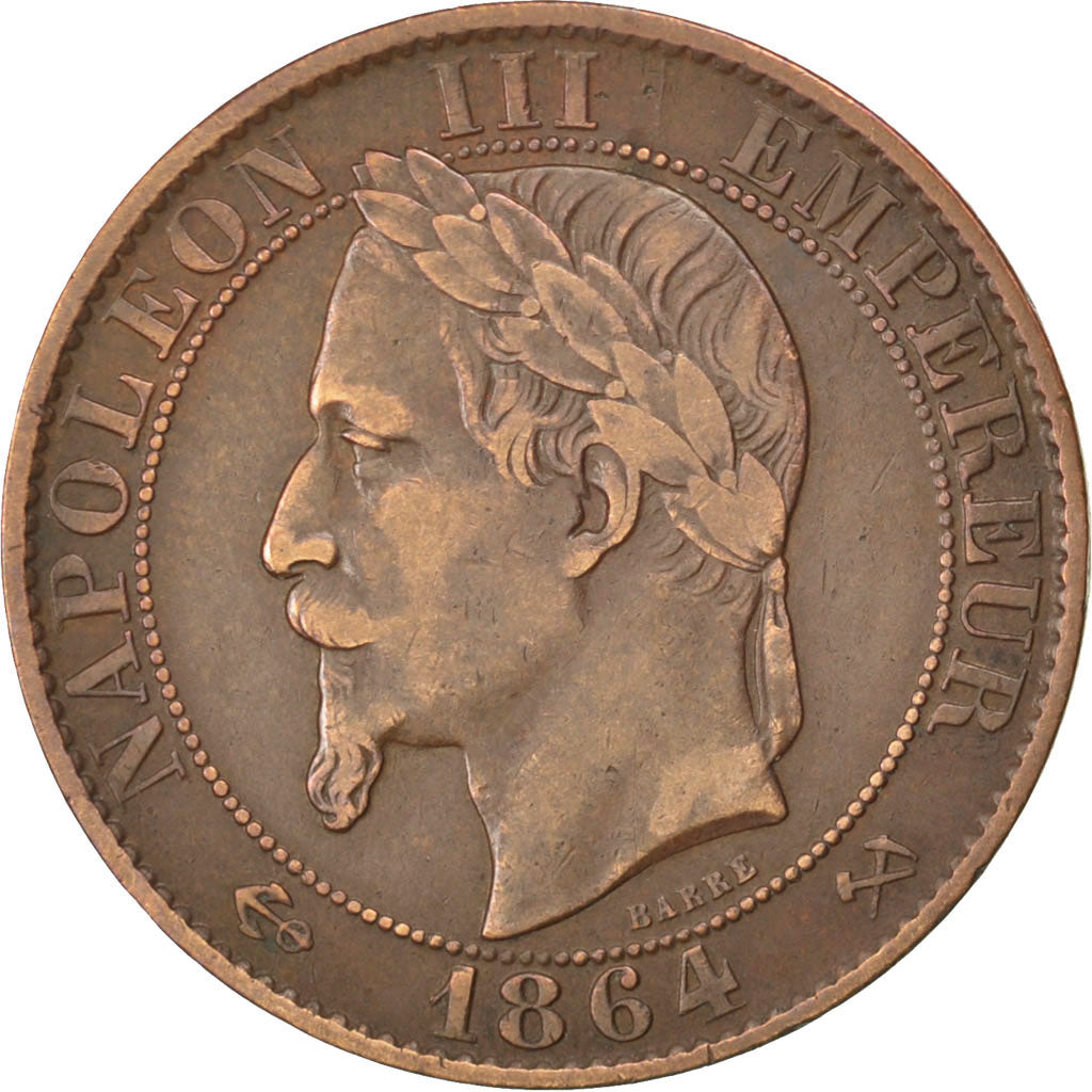 FRANCE, Napoléon III, 5 Centimes, 1864, Bordeaux, KM #797.3, VF(30-35), Bronze,