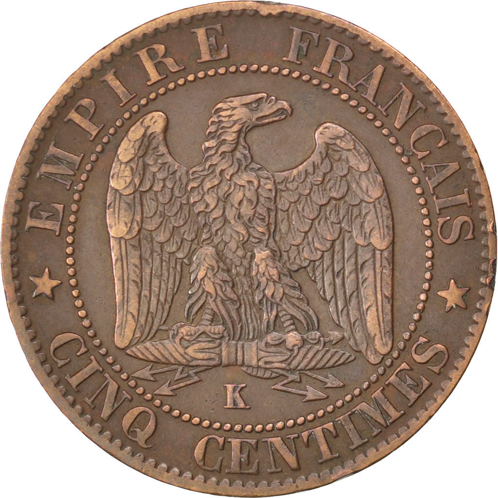 FRANCE, Napoléon III, 5 Centimes, 1864, Bordeaux, KM #797.3, VF(30-35), Bronze,