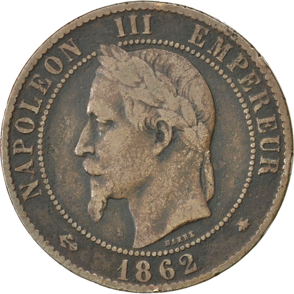 FRANCE, Napoléon III, 10 Centimes, 1862, Paris, KM #798.1, VF(20-25), Bronze, G.
