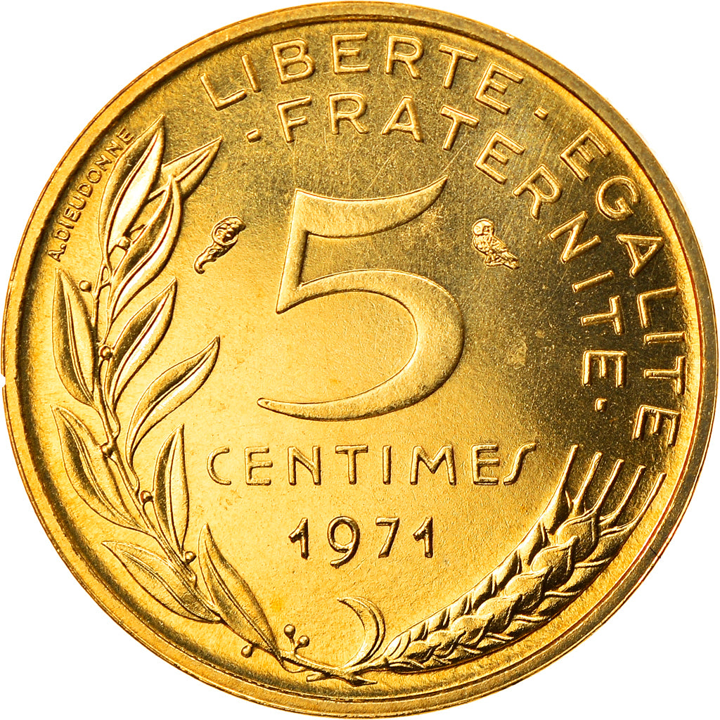 Moneta, Francia, Marianne, 5 Centimes, 1971, Paris, FDC, Alluminio-bronzo