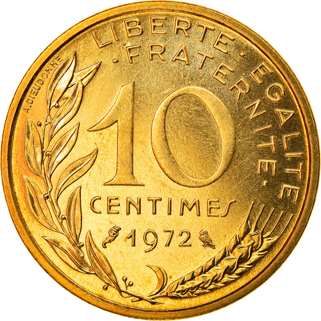 Moeda, França, Marianne, 10 Centimes, 1972, Paris, MS(65-70), Alumínio-Bronze