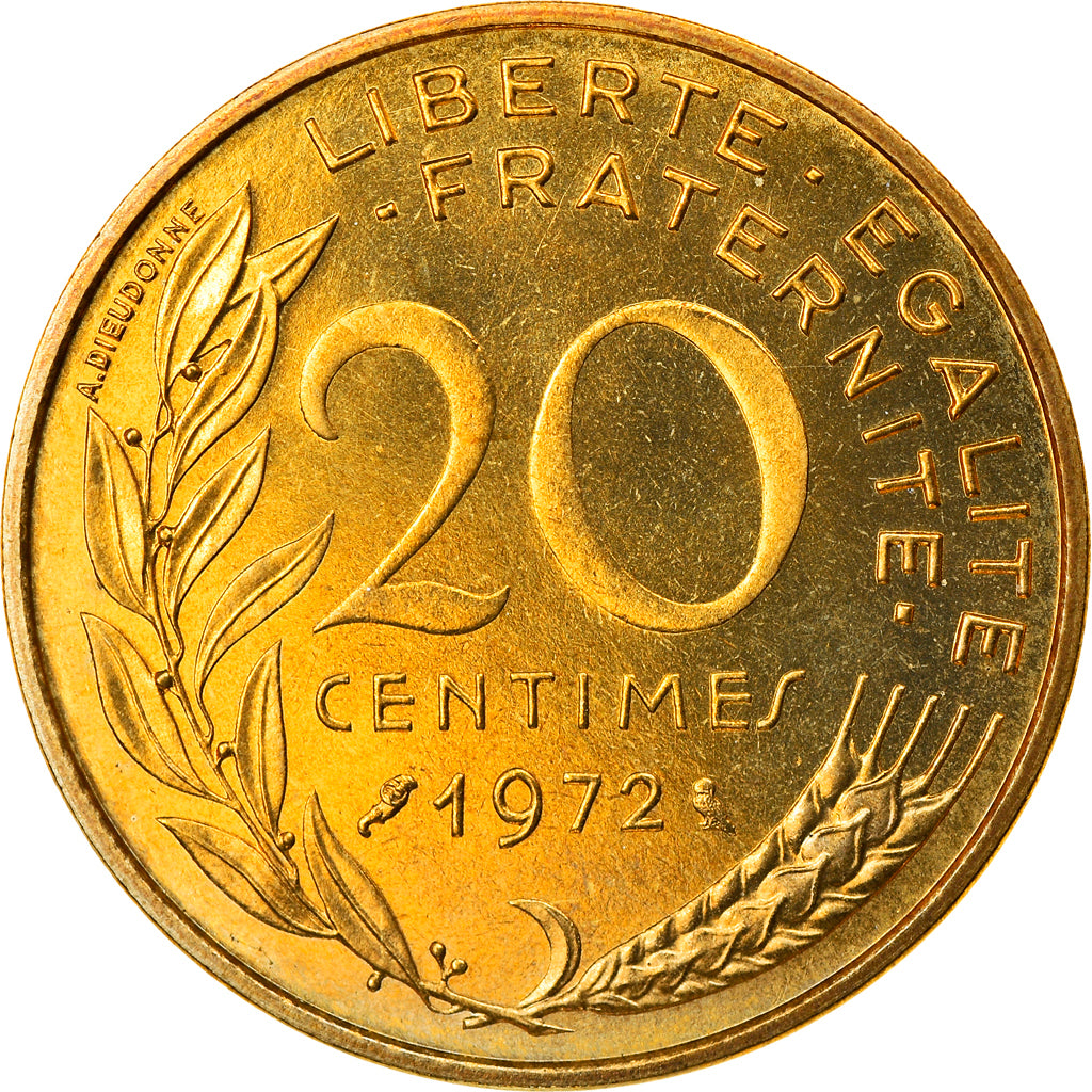Moneda, Francia, Marianne, 20 Centimes, 1972, Paris, FDC, Aluminio - bronce