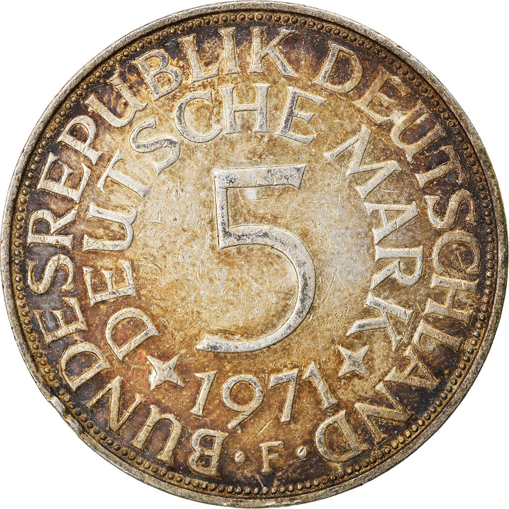 Coin, GERMANY - FEDERAL REPUBLIC, 5 Mark, 1971, Stuttgart, EF(40-45), Silver