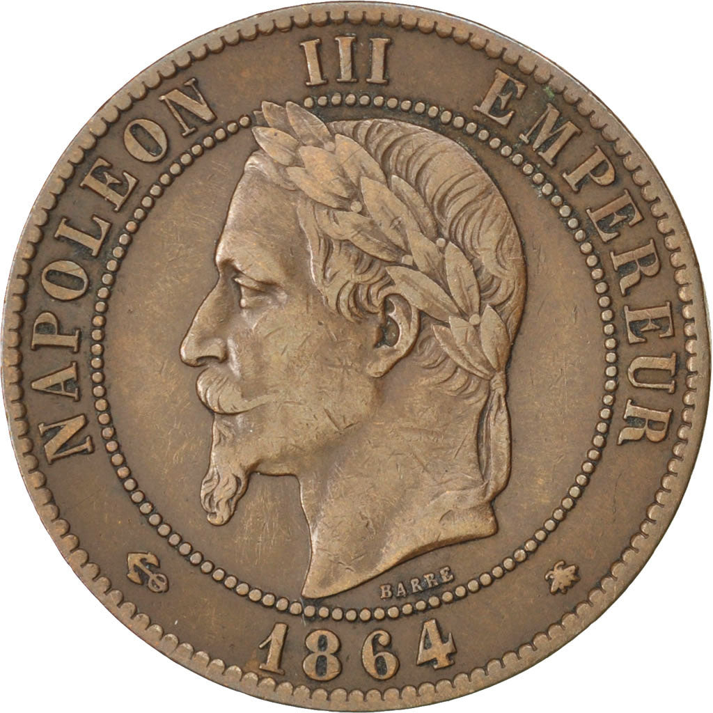 FRANCE, Napoléon III, 10 Centimes, 1864, Paris, KM #798.1, EF(40-45), Bronze, G.
