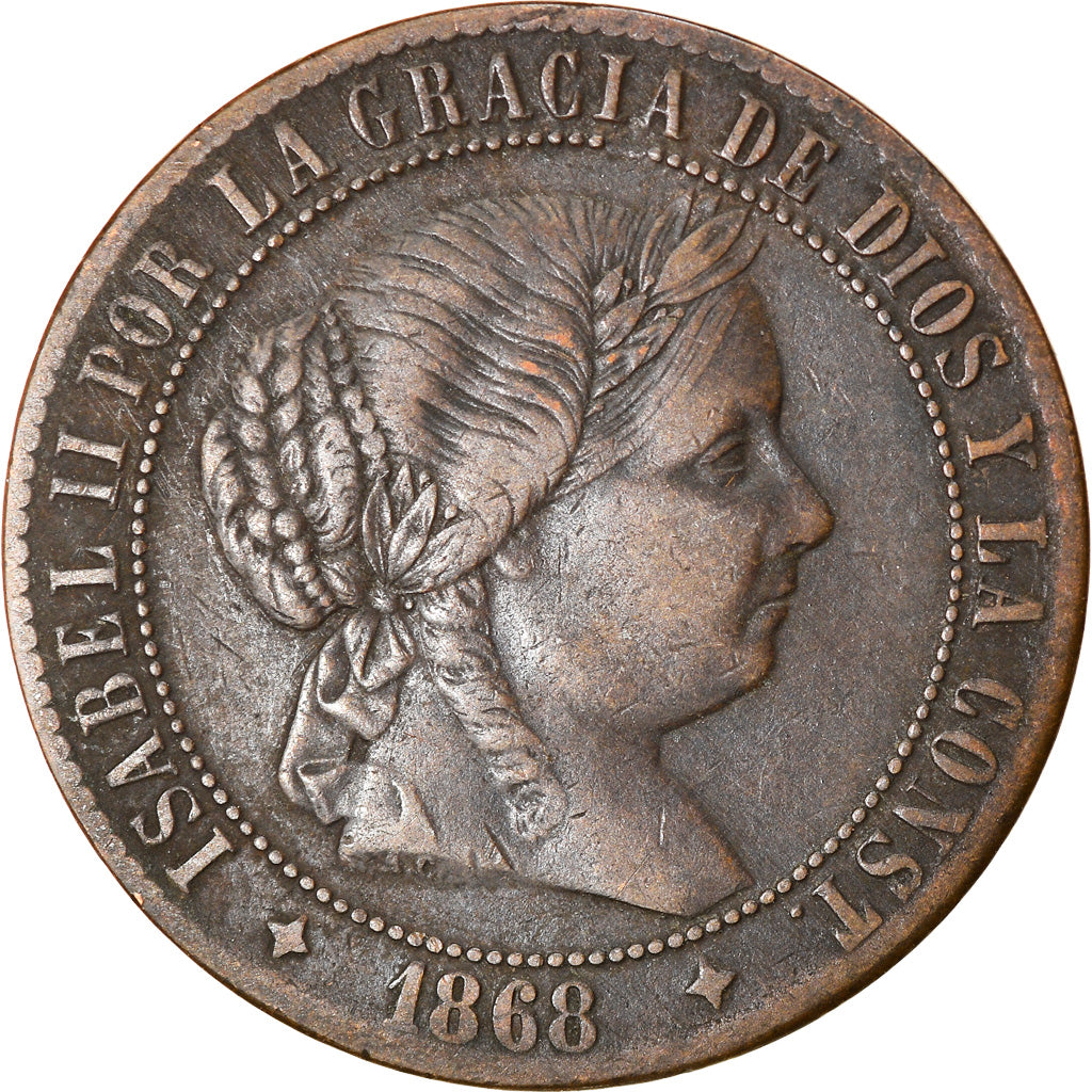 Coin, Spain, Isabel II, 2-1/2 Centimos, 1868, EF(40-45), Copper, KM:634.1