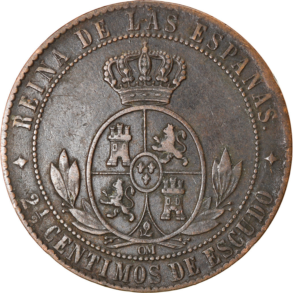 Coin, Spain, Isabel II, 2-1/2 Centimos, 1868, EF(40-45), Copper, KM:634.1