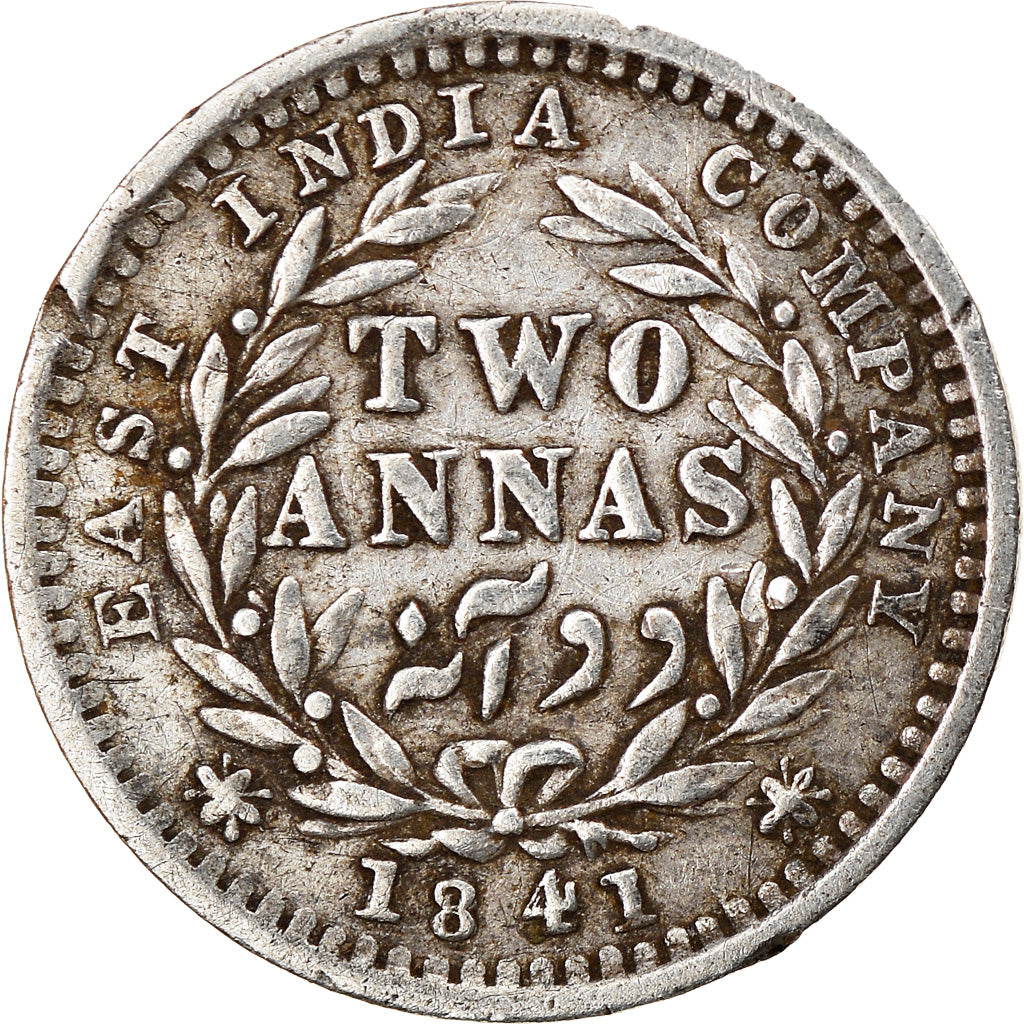 Coin, INDIA-BRITISH, Victoria, 2 Annas, 1841, Calcutta, EF(40-45), Silver