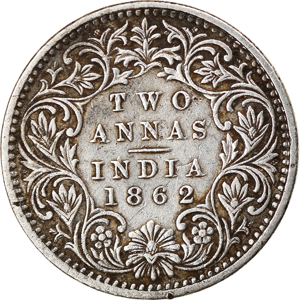 Coin, INDIA-BRITISH, Victoria, 2 Annas, 1862, EF(40-45), Silver, KM:469