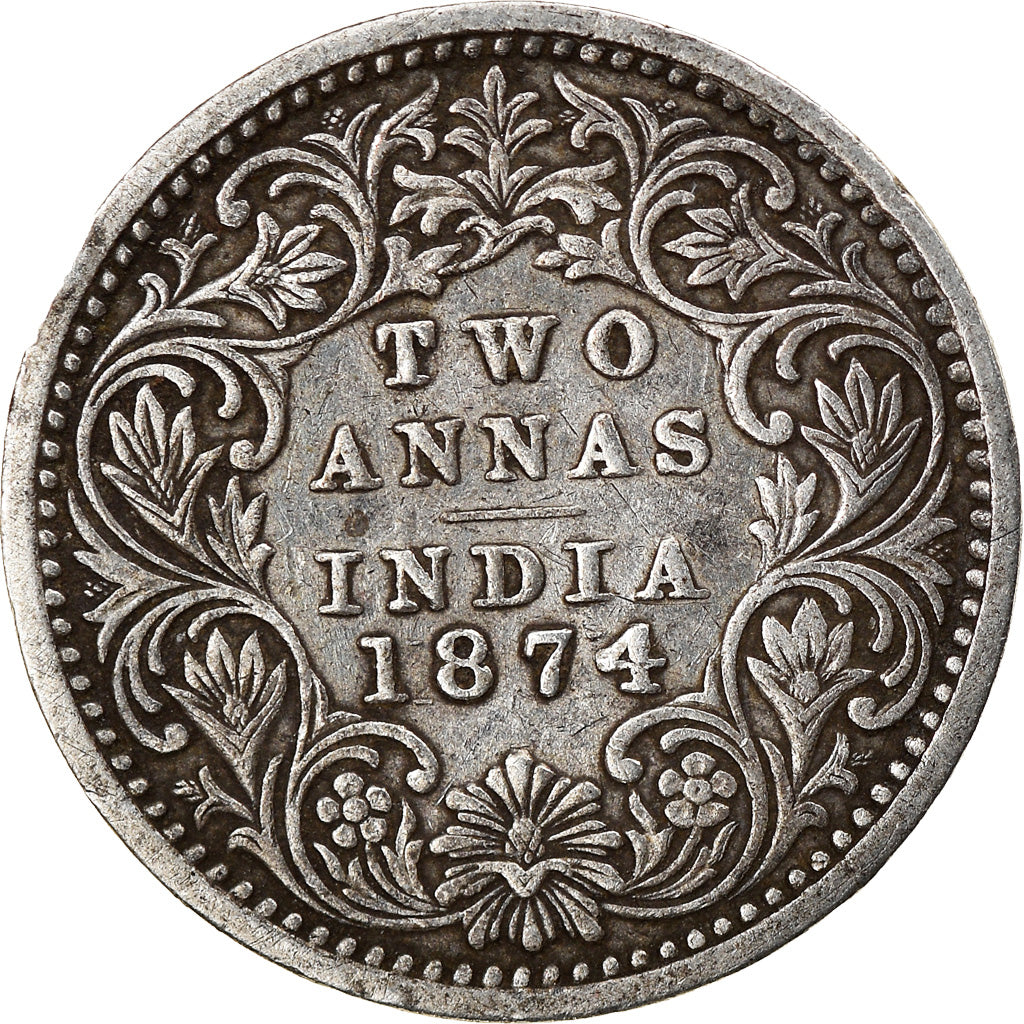Coin, INDIA-BRITISH, Victoria, 2 Annas, 1874, EF(40-45), Silver, KM:469