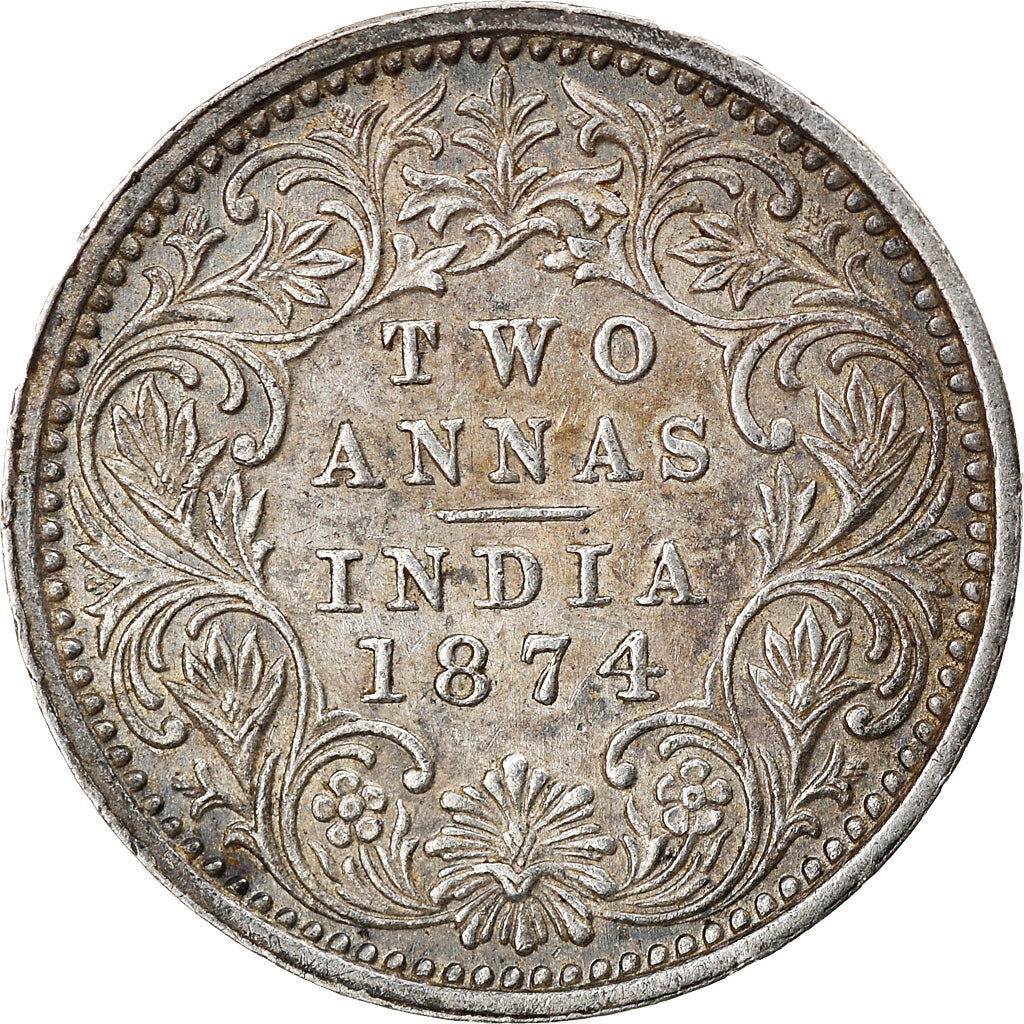 Coin, INDIA-BRITISH, Victoria, 2 Annas, 1874, EF(40-45), Silver, KM:469