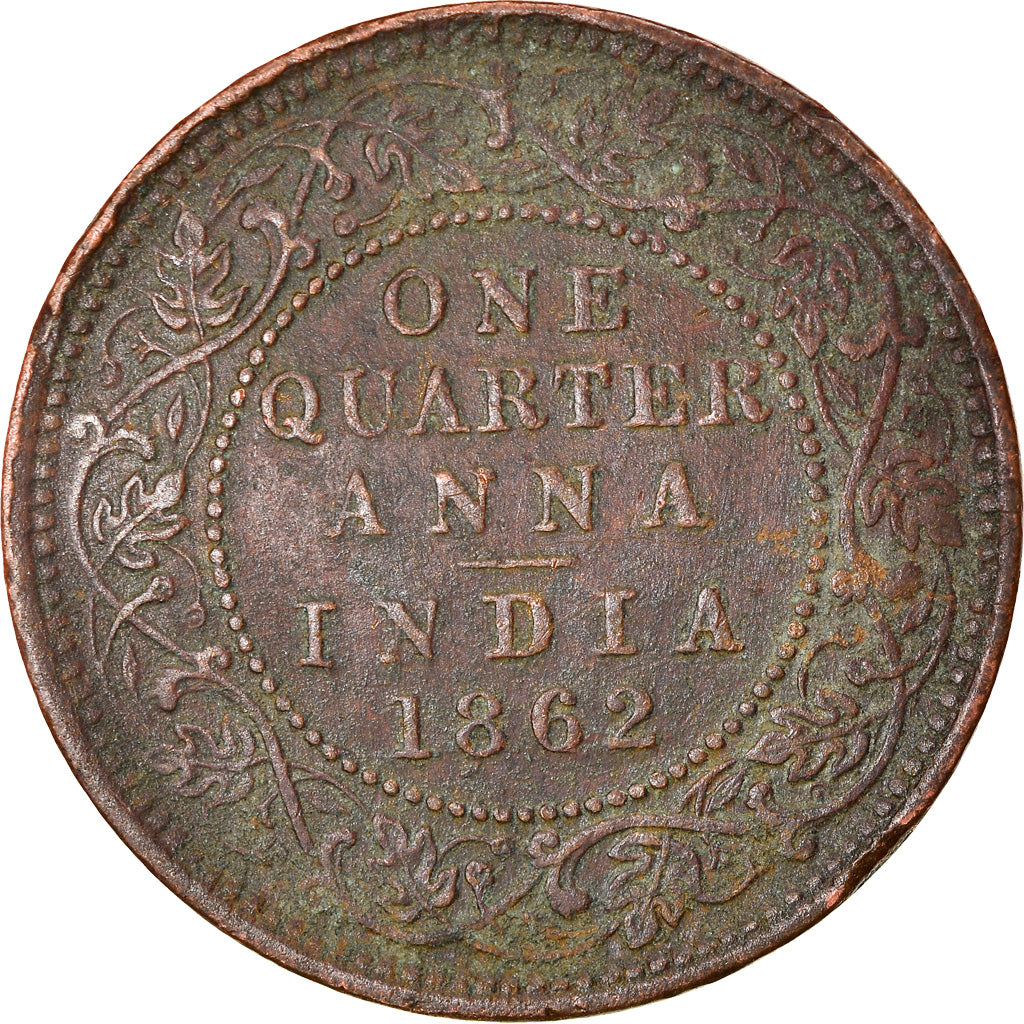 Moeda, ÍNDIA - BRITÂNICA, Victoria, 1/4 Anna, 1862, EF(40-45), Cobre, KM:467