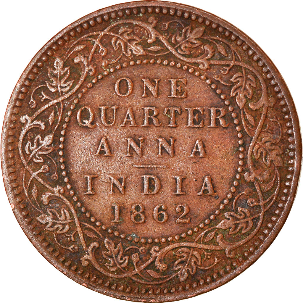 Coin, INDIA-BRITISH, Victoria, 1/4 Anna, 1862, EF(40-45), Copper, KM:467