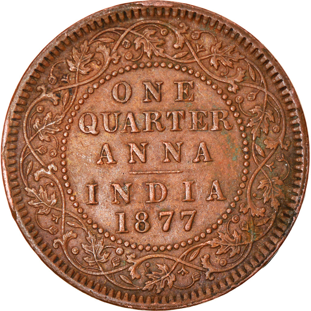 Moneta, INDIA - BRITANNICA, Victoria, 1/4 Anna, 1877, BB, Rame, KM:486