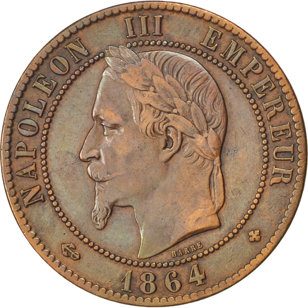 Second Empire, 10 Centimes Napoléon III tête laurée 1864 BB, KM 798.2