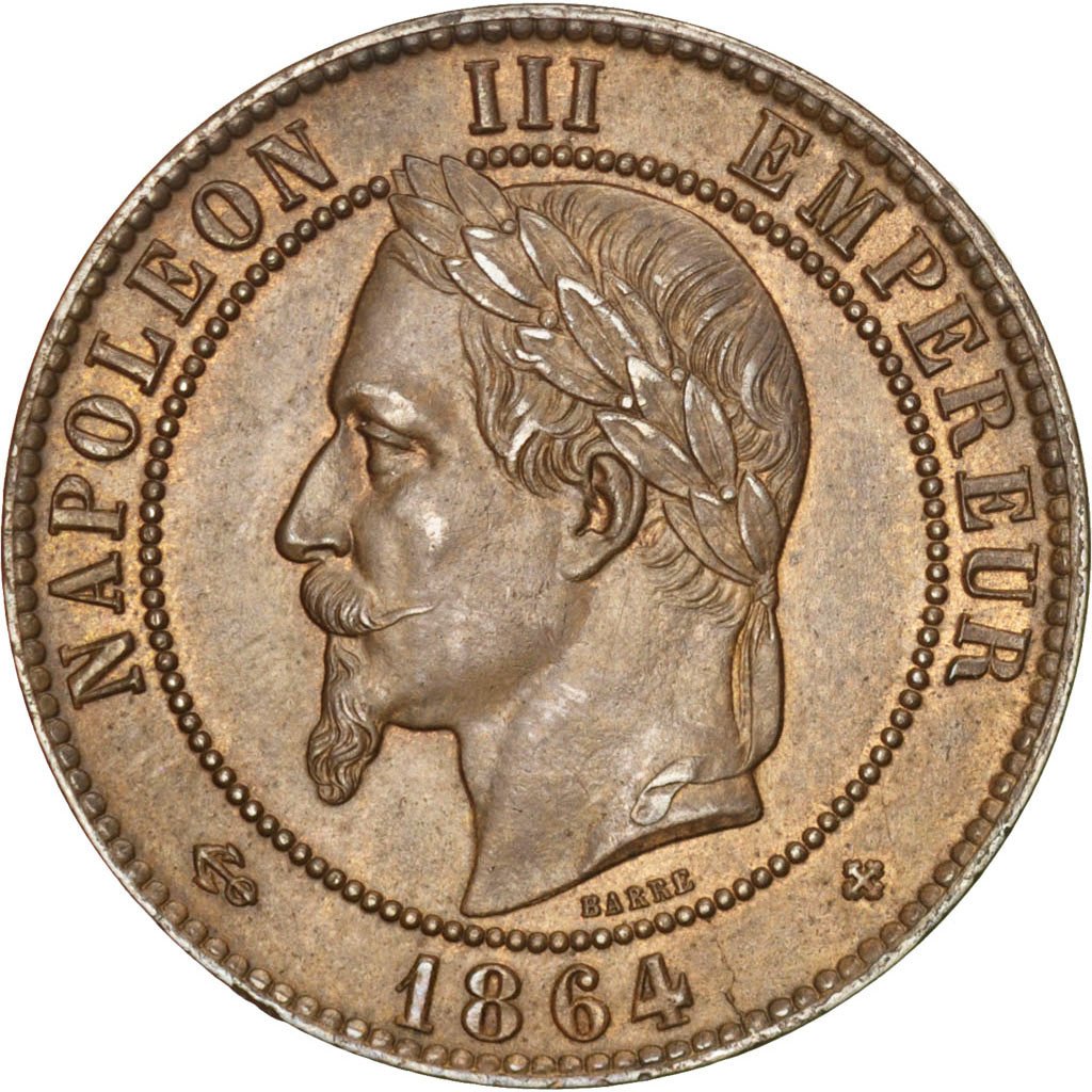 FRANCE, Napoléon III, 10 Centimes, 1864, Strasbourg, KM #798.2, MS(60-62), B...