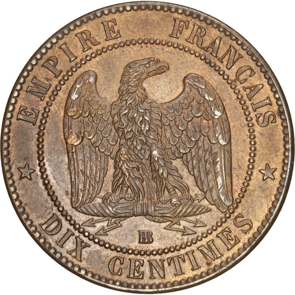 FRANCE, Napoléon III, 10 Centimes, 1864, Strasbourg, KM #798.2, MS(60-62), B...