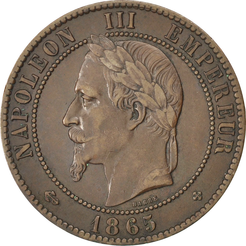 Second Empire, 10 Centimes Napoléon III tête laurée 1865 BB, KM 798.2