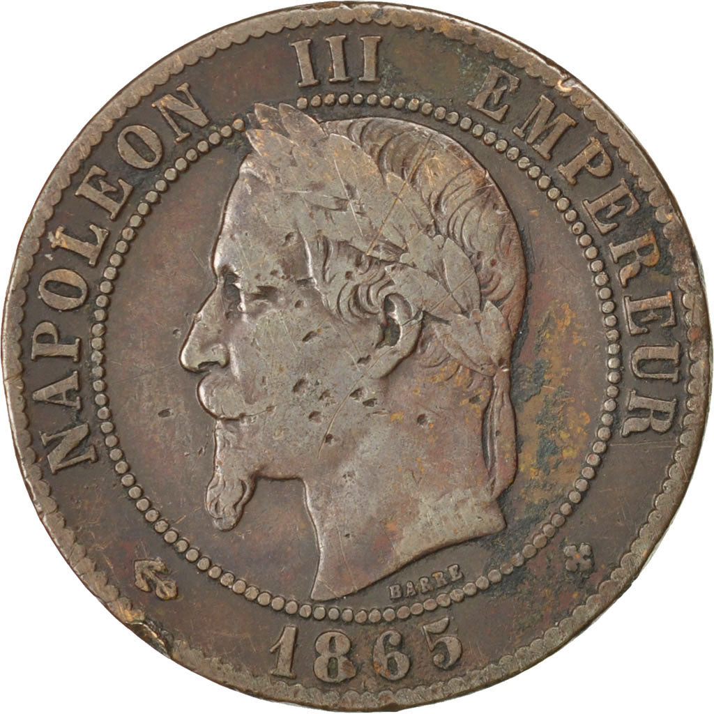 Second Empire, 10 Centimes Napoléon III tête laurée 1865 BB, KM 798.2