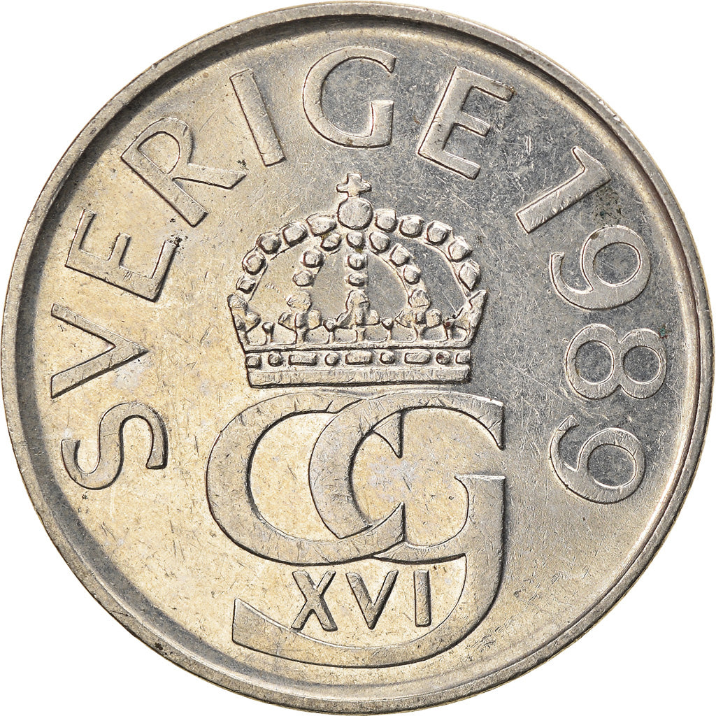 Coin, Sweden, Carl XVI Gustaf, 5 Kronor, 1989, EF(40-45), Copper-nickel, KM:853