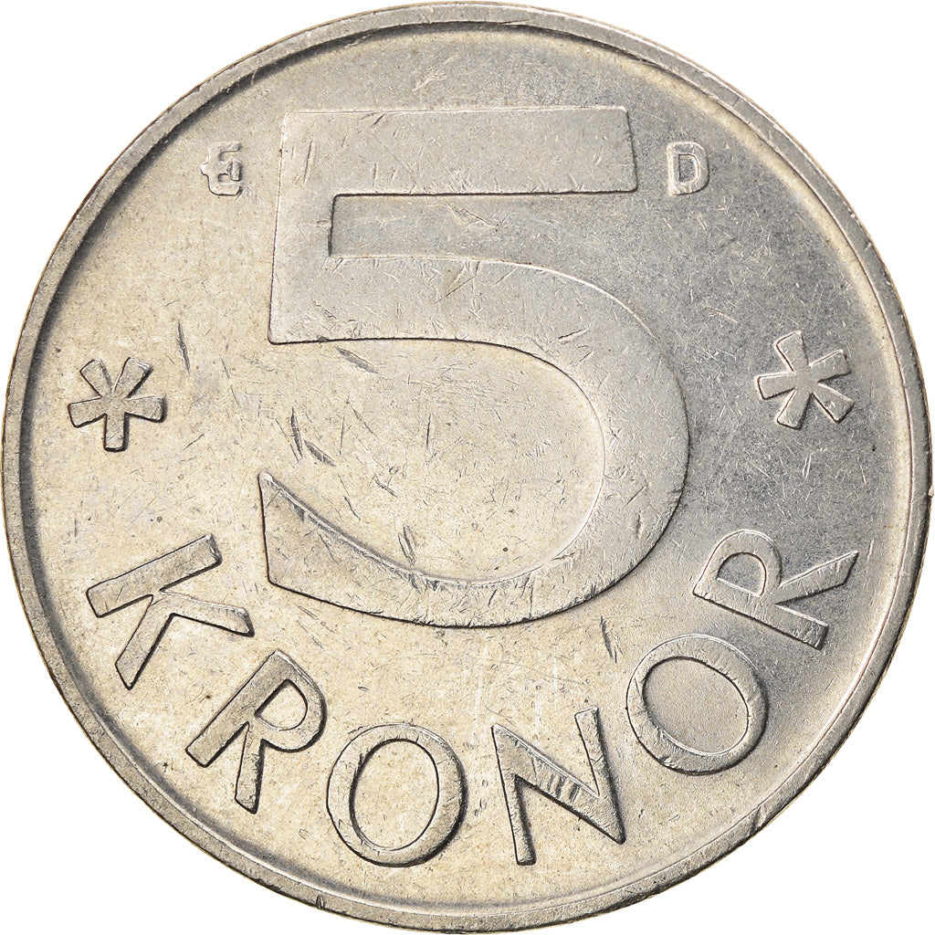 Coin, Sweden, Carl XVI Gustaf, 5 Kronor, 1989, EF(40-45), Copper-nickel, KM:853
