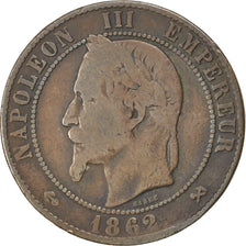 FRANCE, Napoléon III, 10 Centimes, 1862, Bordeaux, KM #798.3, VF(20-25), Bronze,