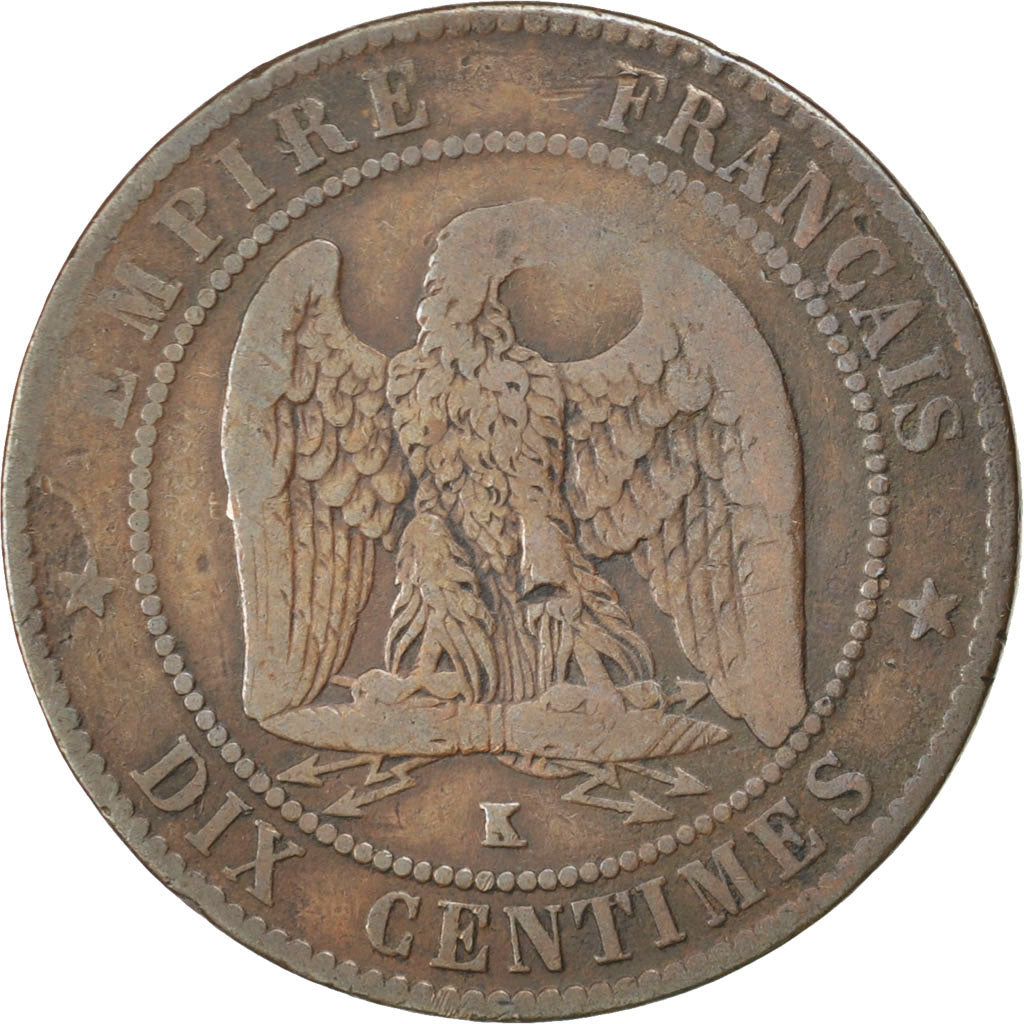 FRANCE, Napoléon III, 10 Centimes, 1862, Bordeaux, KM #798.3, VF(20-25), Bronze,