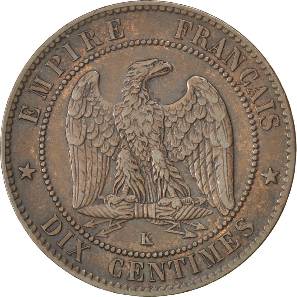 FRANCE, Napoléon III, 10 Centimes, 1862, Bordeaux, KM #798.3, EF(40-45), Bronze,