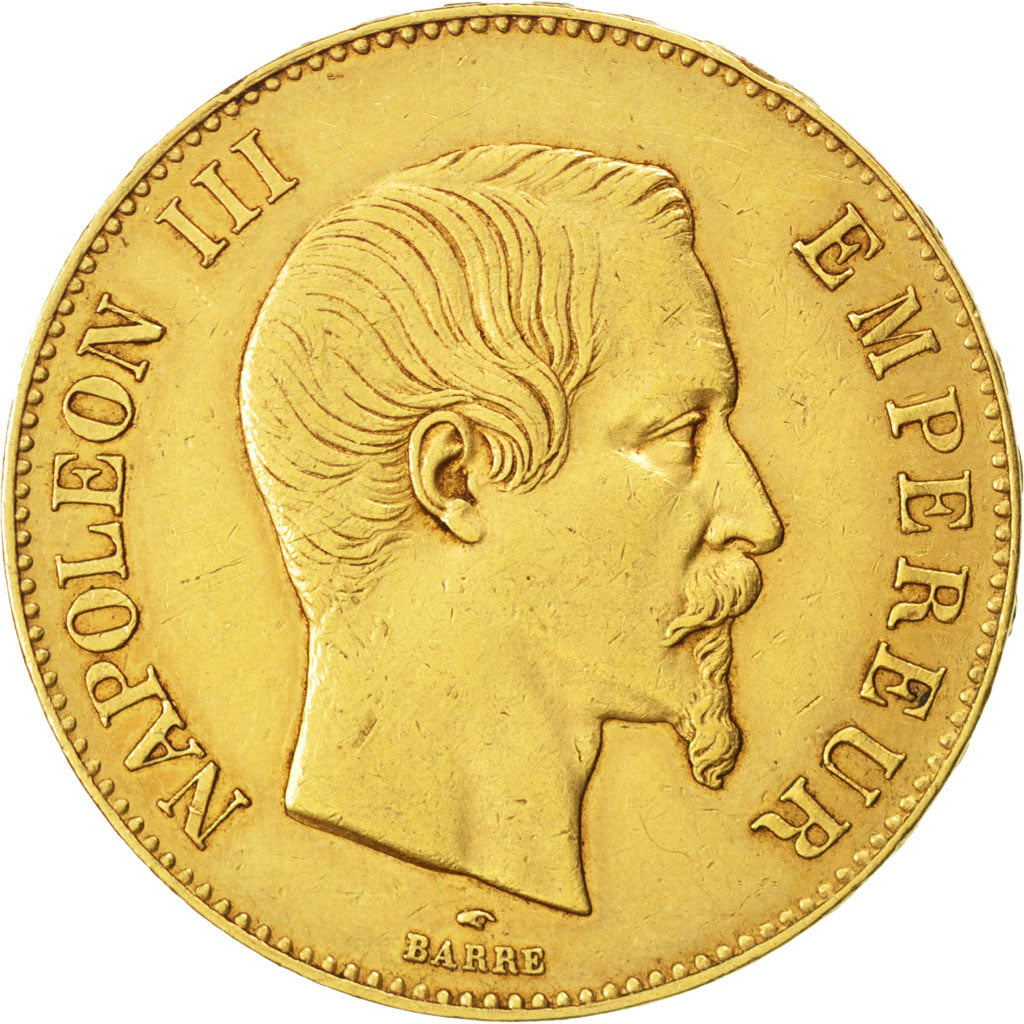 Second Empire, 100 Francs or Napoléon III tête nue 1858 A, KM 786.1