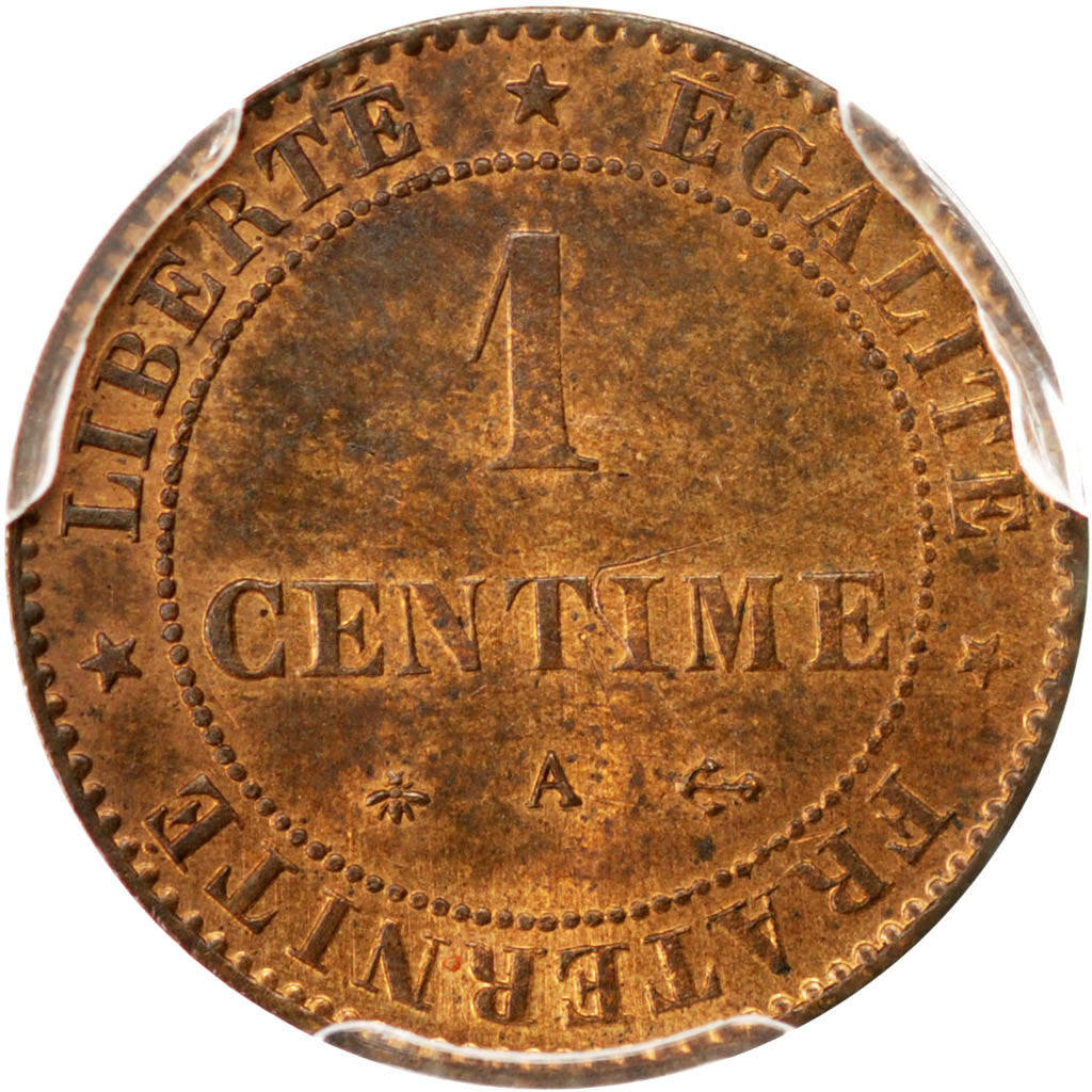 France, Cérès, Centime, 1877, Paris, KM:826.1, PCGS MS64RB