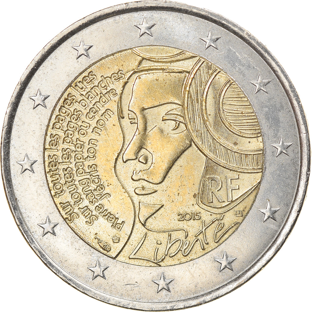 Francja, 2 Euro, 2015, AU(55-58), Bimetaliczny, KM:New