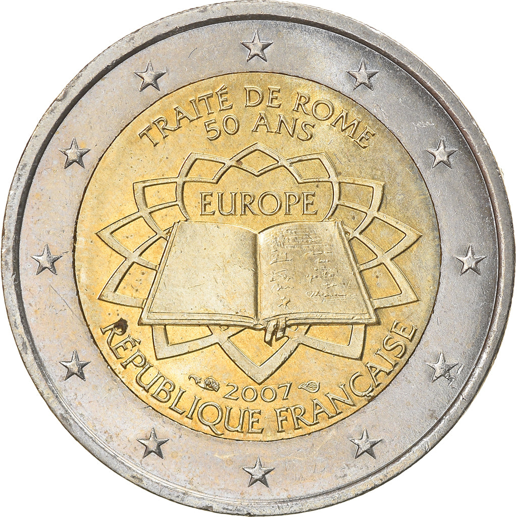 Francja, 2 Euro, Traité de Rome 50 ans, 2007, Paris, AU(55-58), Bimetaliczny