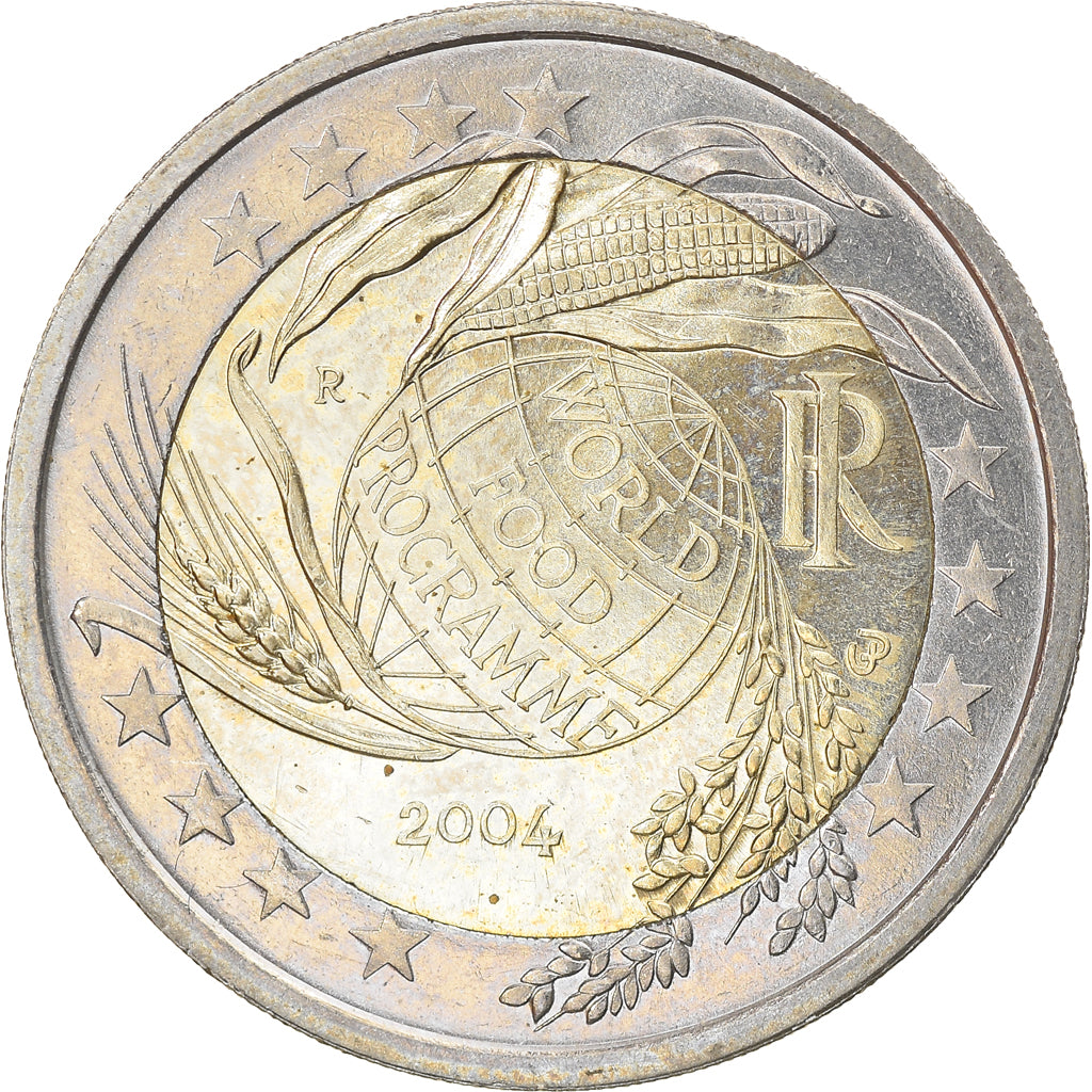 Włochy, 2 Euro, World Food Programme, 2004, AU(55-58), Bimetaliczny, KM:New