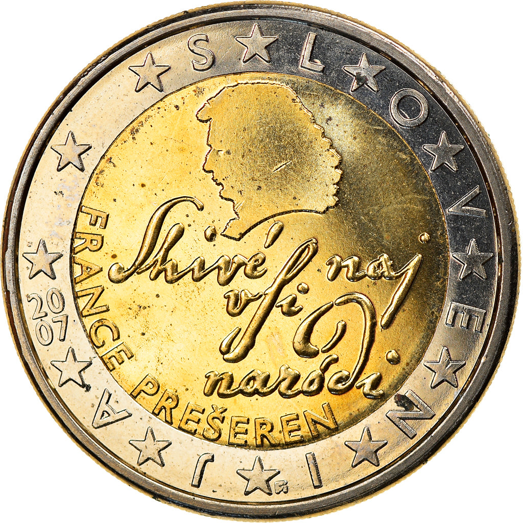 Słowenia, 2 Euro, 2007, Vantaa, AU(55-58), Bimetaliczny, KM:75