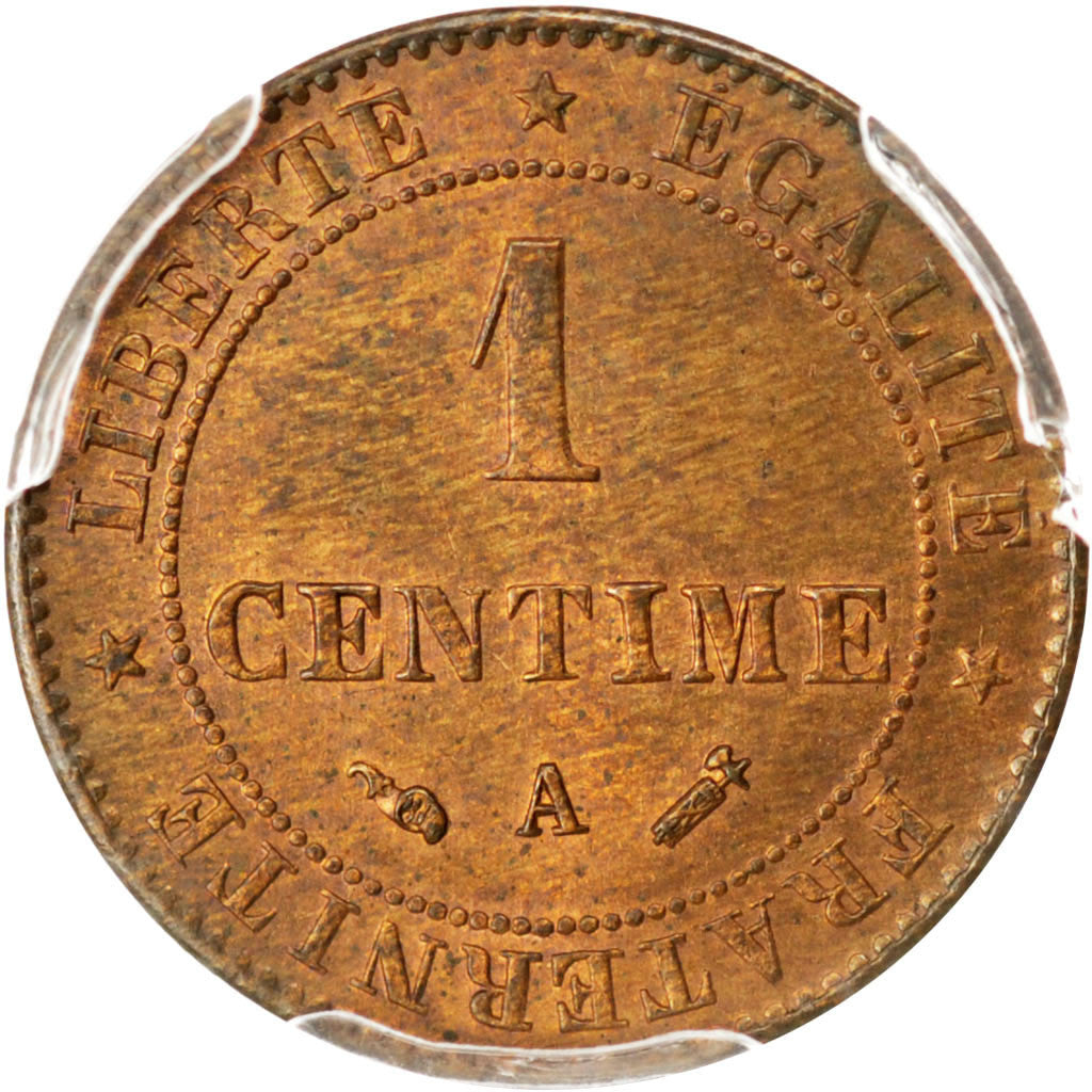 France, Cérès, Centime, 1887, Paris, KM:826.1, PCGS MS65RB