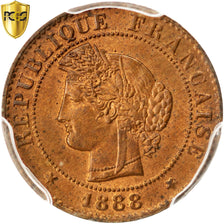 FRANCE, Cérès, Centime, 1888, Paris, KM #826.1, graded, PCGS, MS(64), Bronze, G.