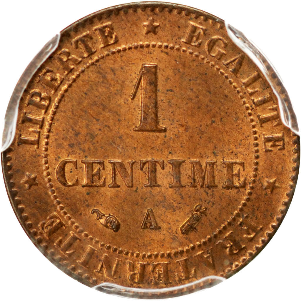 FRANCE, Cérès, Centime, 1888, Paris, KM #826.1, graded, PCGS, MS(64), Bronze, G.