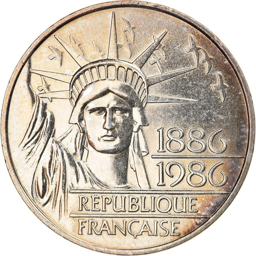 Coin, France, Statue de la Liberté, 100 Francs, 1986, Paris, AU(55-58), Silver