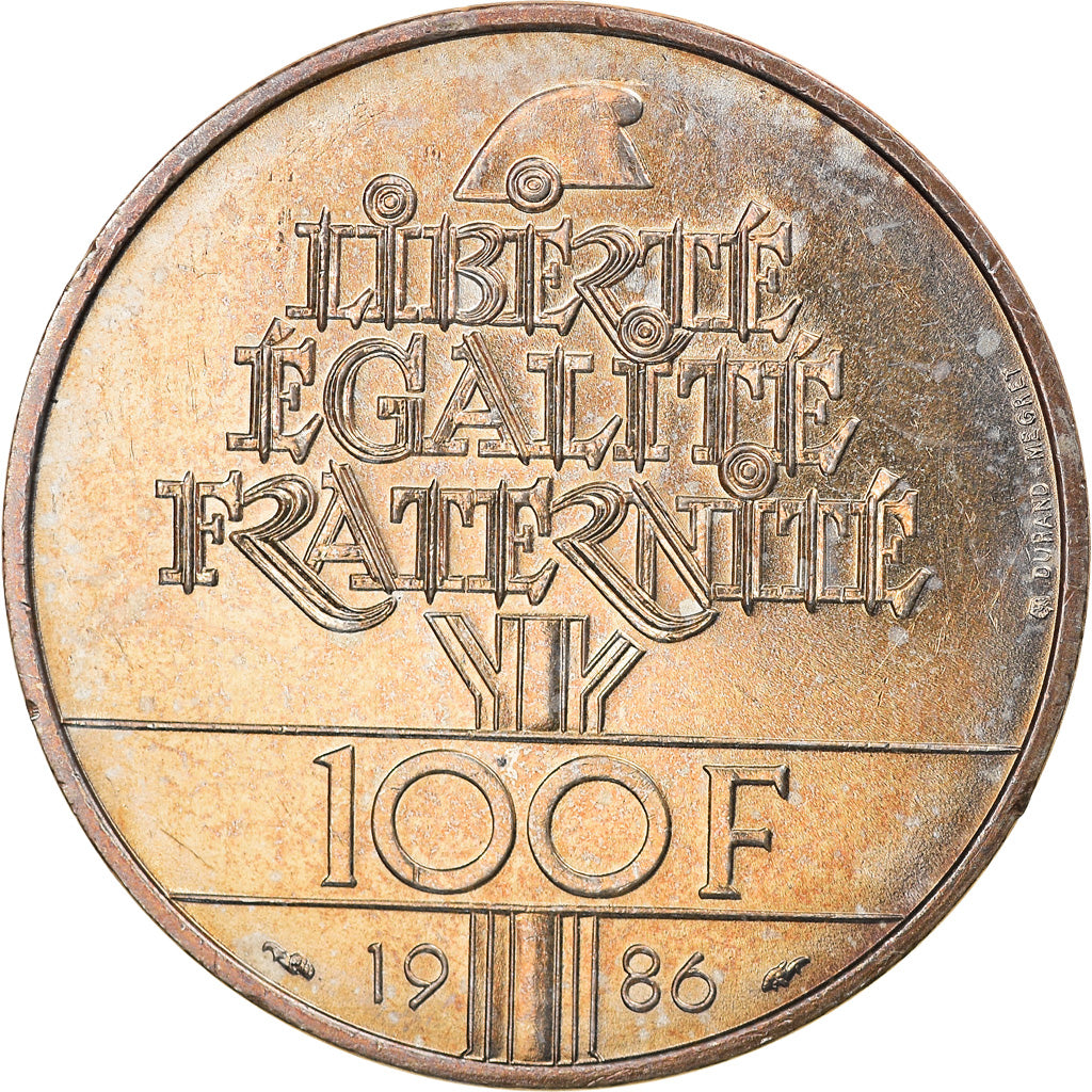 Coin, France, Statue de la Liberté, 100 Francs, 1986, Paris, AU(55-58), Silver
