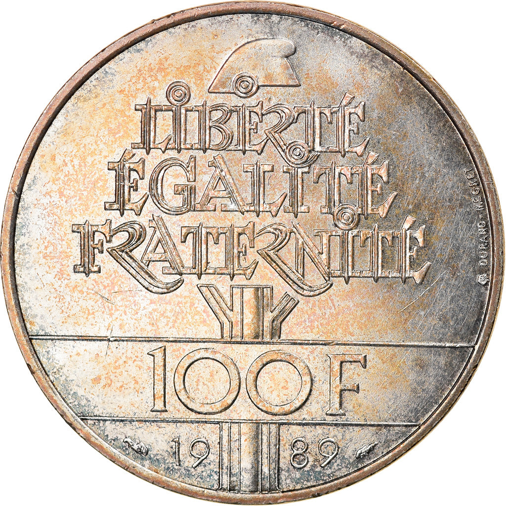 Munten, Frankrijk, Droits de l'Homme, 100 Francs, 1989, PR, Zilver, KM:970