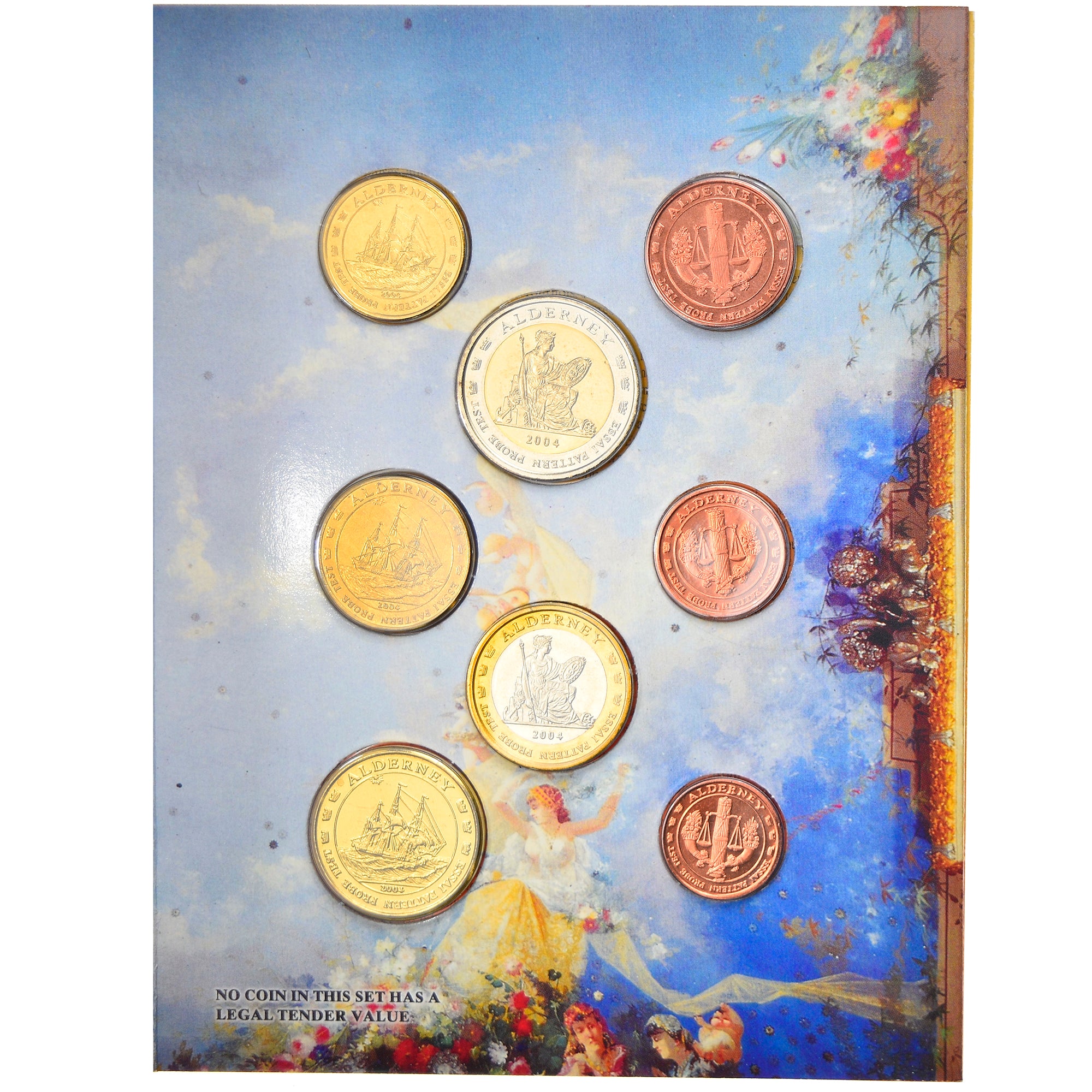 Alderney, 1 Cent to 2 Euro, 2004, unofficial private coin, MS(65-70)