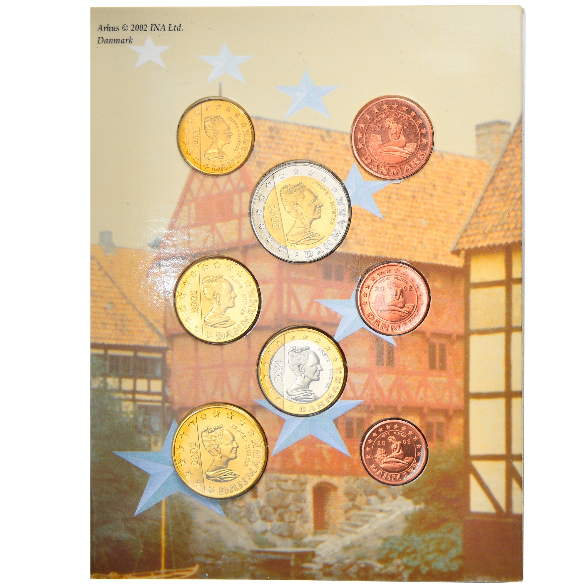 Denmark, 1 Cent to 2 Euro, 2002, unofficial private coin, MS(65-70)