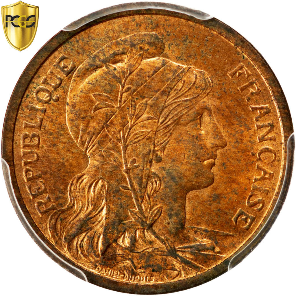 FRANCE, 2 Centimes, 1900, KM #841, graded, PCGS, MS(63), Bronze, Gadoury #107,..