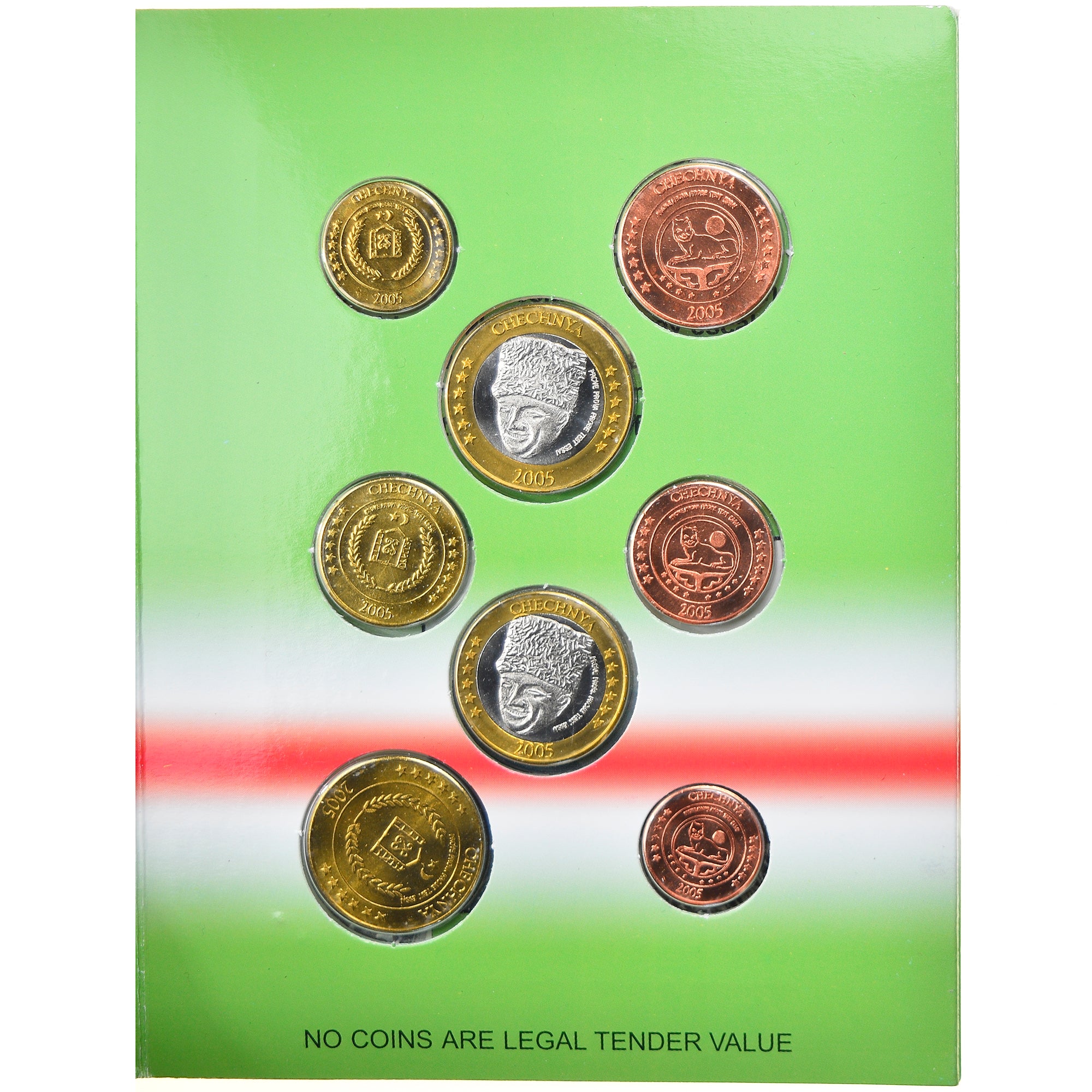 Russie, 1 Cent to 2 Euro, Chechnya, 2005, unofficial private coin, FDC