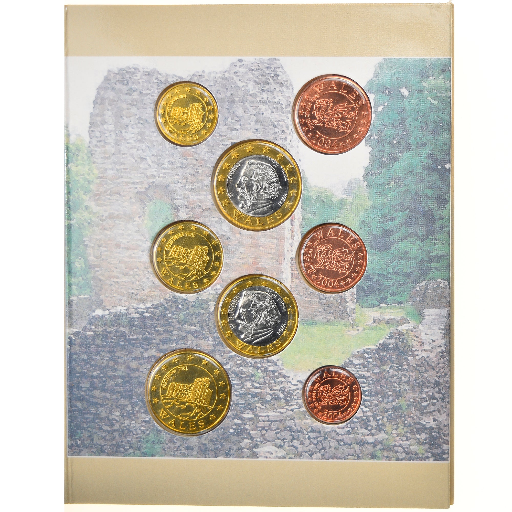 Great Britain, 1 Cent to 2 Euro, Wales, 2004, unofficial private coin, MS(65-70)